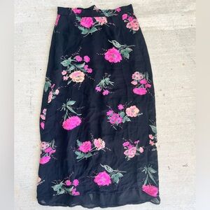 Petite Sophisticate Black Skirt with Pink Floral Design